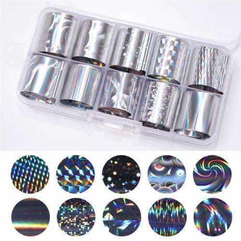 Foil Nail Art Transfer Decoration 10 Rolls Set 2.5_100cm, 17 